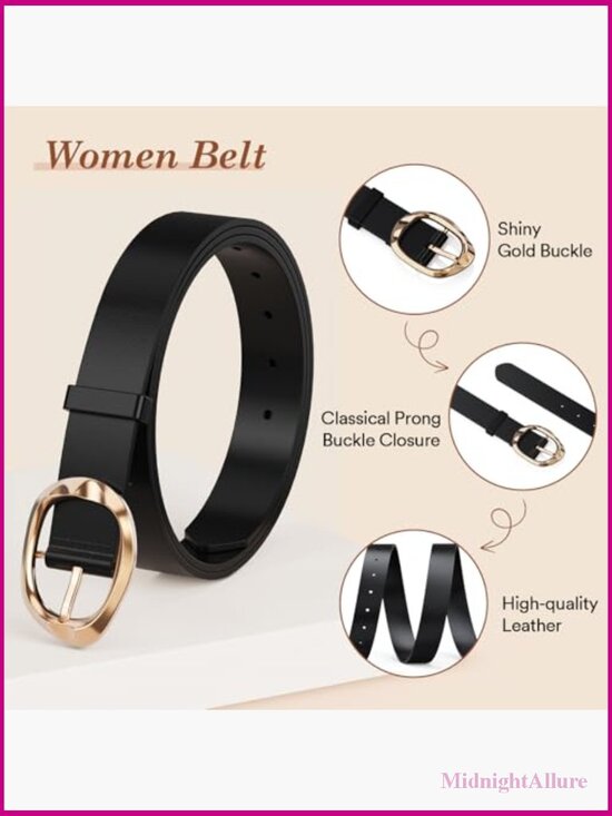 3 Pack Women\'s Leather Belts for Jeans Dresses Pants with Gold Buckle Trendy